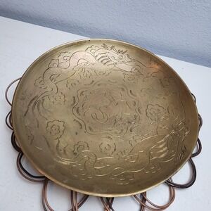 19th Century Chinese Water Gong Bowl, Brass w/Curving Dragon Design, 10.25 in‎
